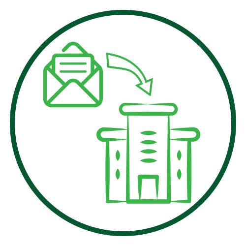 Mail Envelope sending to building icon for application or apply