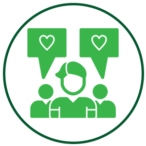 Community Engagement Icon with Hearts and chat bubbles